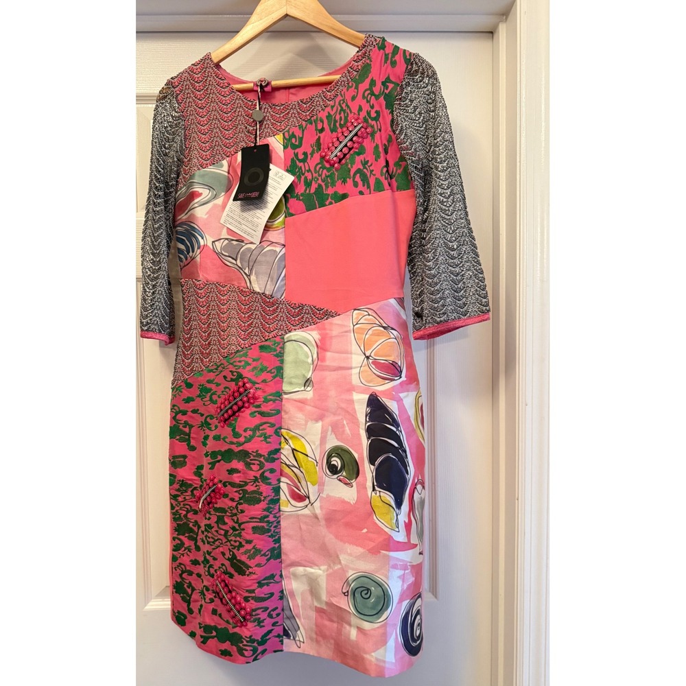 Save The Queen! Patchwork Sheath Dress Womens Pink Multi Mixed Media Italy NWT